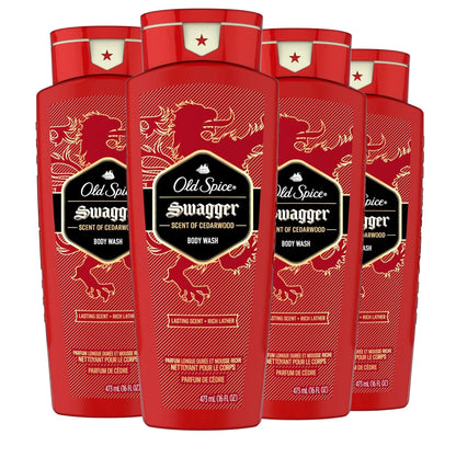 Old Spice Mens Body Wash Swagger Scent 24/7 Shower Freshness 16 Fl Oz (Pack of 4)