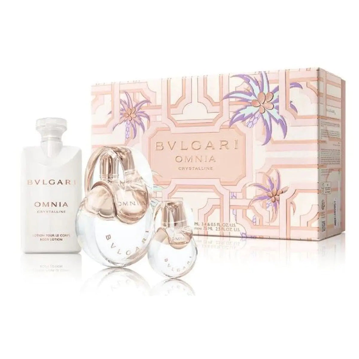 BVLGARI Omnia Crystalline 3-Piece Set for Women (3.4 Oz Eau De Toilette Spray + 0.5 Oz Eau De Toilette Spray + 2.5 Oz Body Lotion)