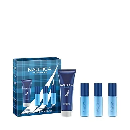 Nautica Blue Voyage and Pure Blue 4 Piece Gift Set Notes of Basil Jasmine and Cedarwood Mens Fragrance Long Lasting Everyday Fragrance